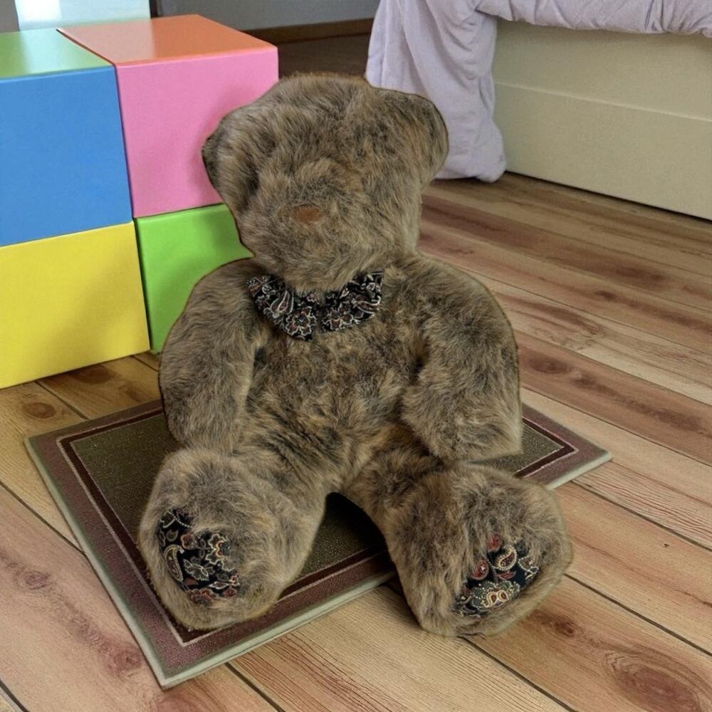 Golden Bear Co Seoul Korea VTG Teddy Bear Plush Stuffed Animal Toy Paisley Tie